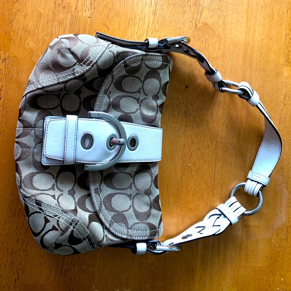 Brown/white small coach handbag